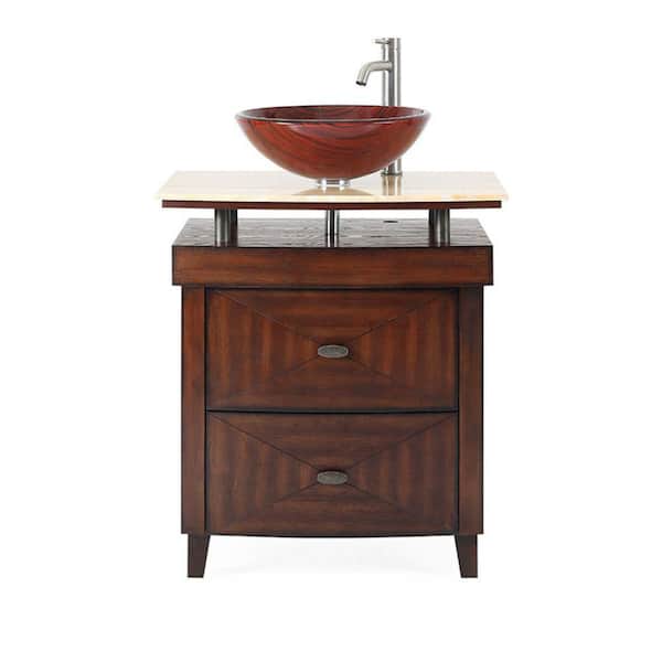 Benton Collection Verdana 28 in. W x 22 in D. x 31 in. H Bath Vanity in Wood color with wood pattern bowl and Yellow Cultured Marble Top