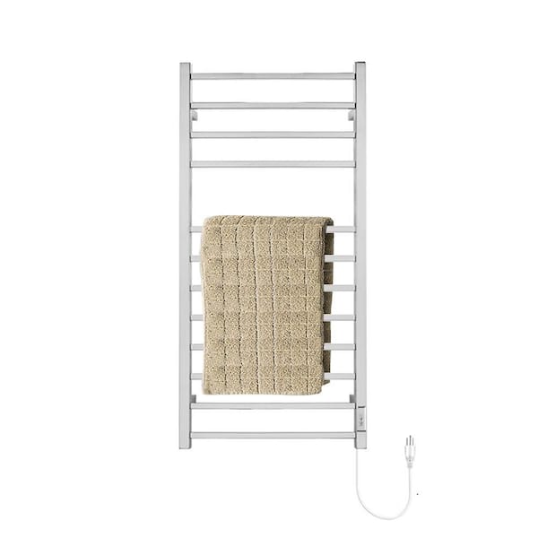 UKISHIRO 12-Bar Wall Mount Electric Towel Warmer in Brushed Stainless Steel with Timer