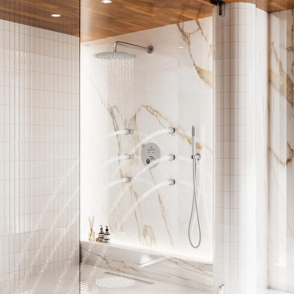 3-Spray 12 in. Wall Mount Dual Shower Heads and Handheld Shower Head with 1.8 GPM 6 Body Spray in Brushed Nickel