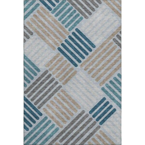 Mayfield Premium Machine Washable Abstract AMF2339 Teal 10 ft. x 14 ft. Area Rug