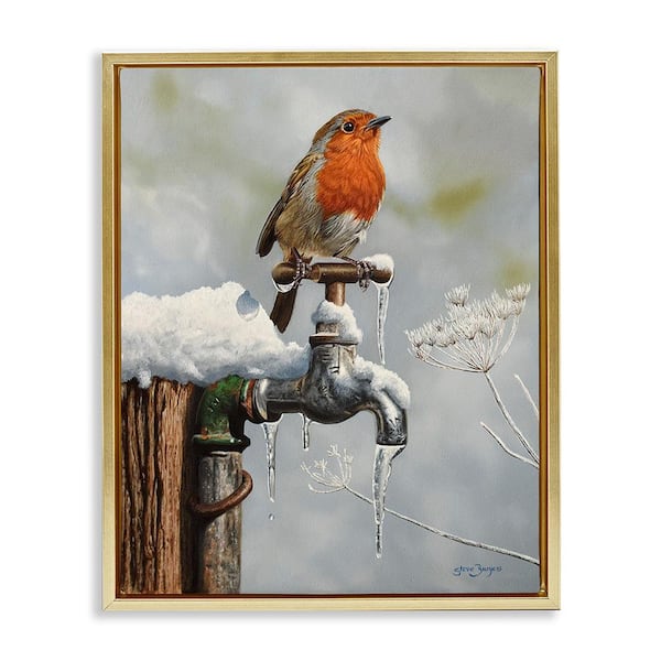 Stupell Industries Robin Bird and Winter Scene by Steve Burgess 1-Piece Floater Frame Graphic Print Animal Poster Art Print 21 in. x 17 in.