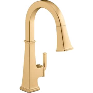 Riff Single Handle Pull Down Sprayer Kitchen Faucet in Brushed Brass