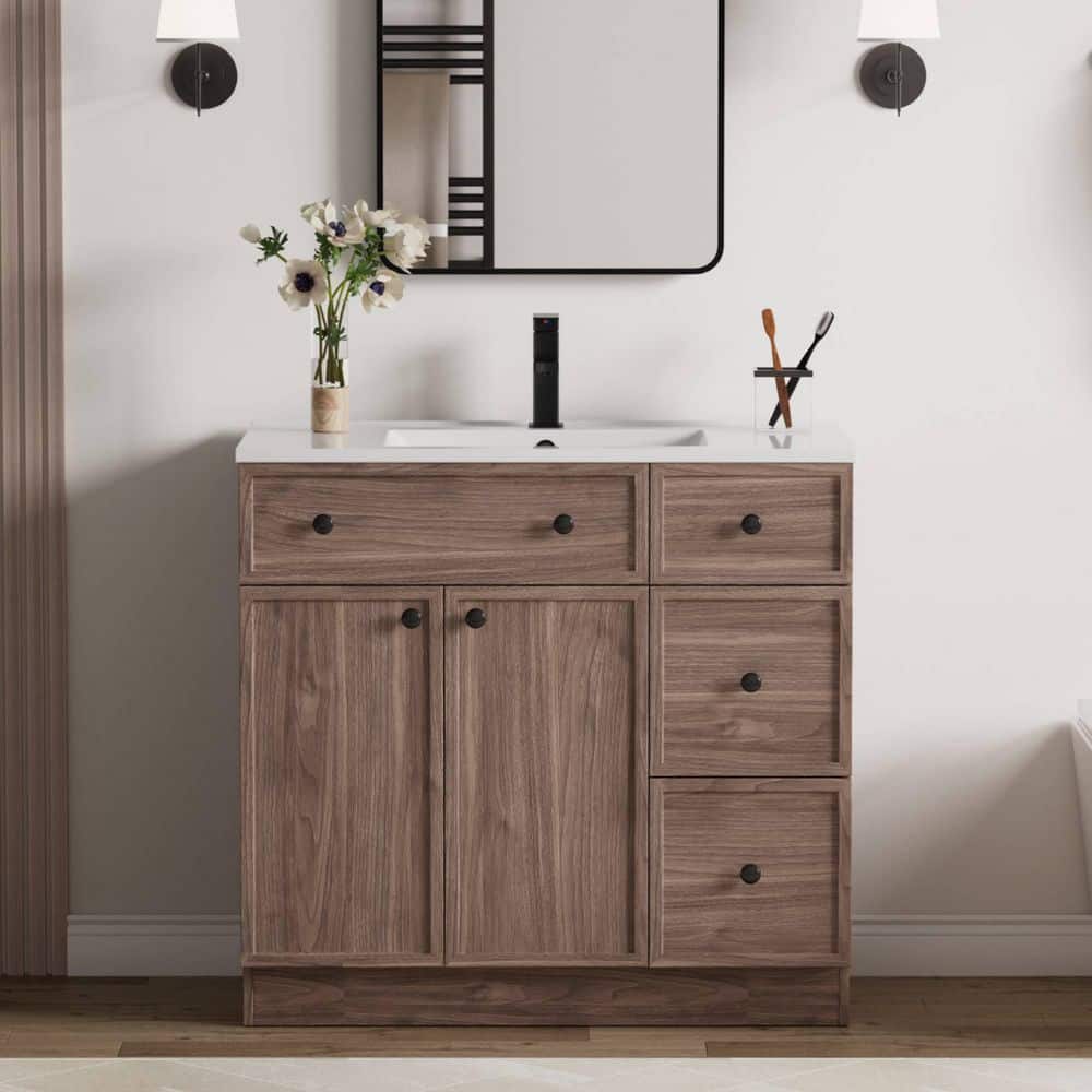 エクリュ36 eclife 36 in. W x 18.3 in. D Single Sink Freestanding Walnut Bath