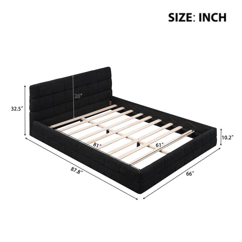 Black Wood Frame Queen Size Upholstered Platform Bed - thumbnail 8
