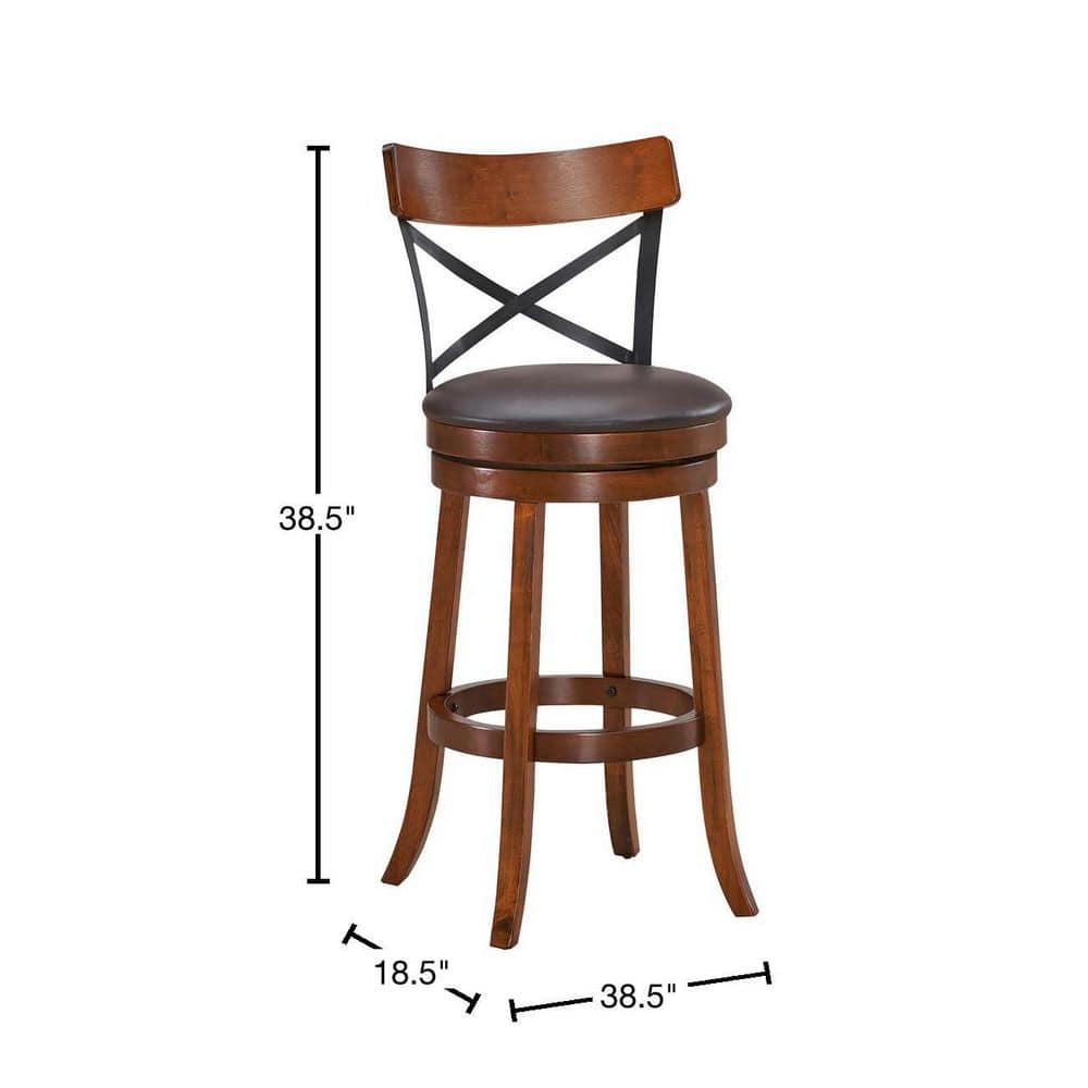 Set of 2 Walnut and Black Swivel Bar Stools with Rubberwood Legs