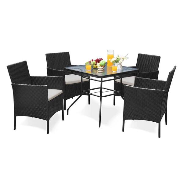 Tozey Mayan Black 5-Piece Wicker Outdoor Dining Set with Gray Cushion
