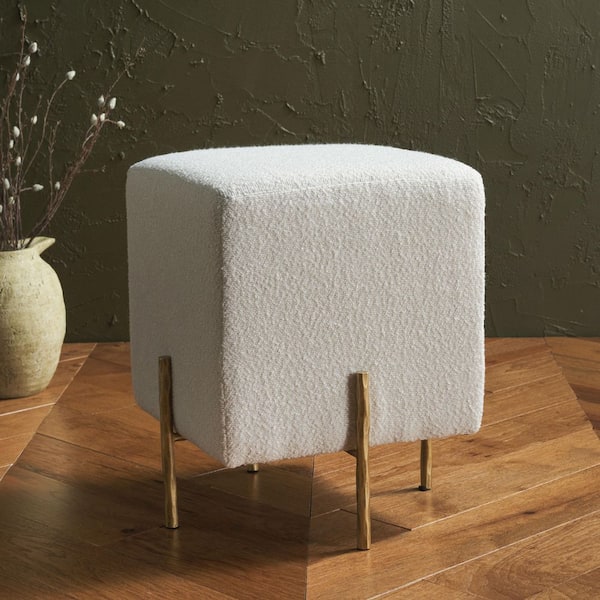 Jessa Ivory/Brass Boucle Square Accent Small Ottoman