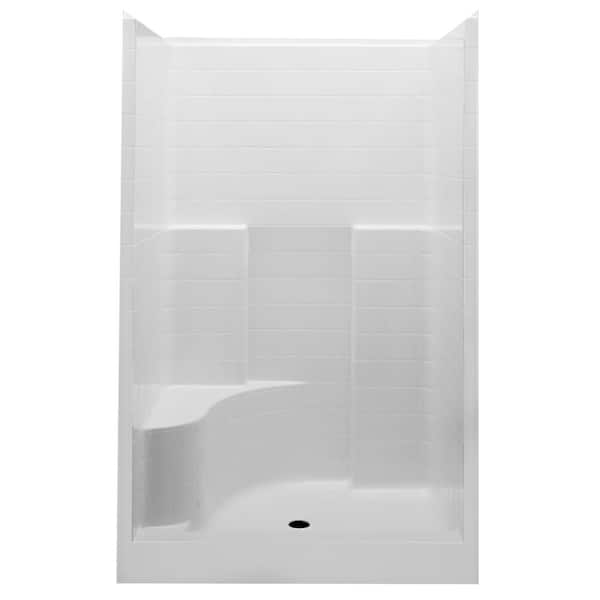 Aquatic Everyday Smooth Tile 48 in. x 34.9 in. x 76 in. 1-Piece Shower Stall with Left Seat and Center Drain in White