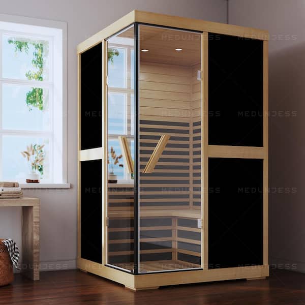 MEDUNJESS 2-Person Hemlock Indoor Infrared Sauna with 10-Carbon Far Infrared Heaters and Bluetooth Sound System