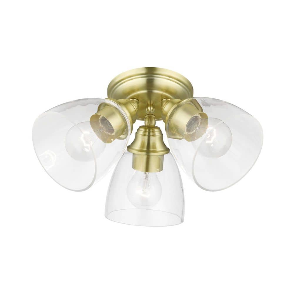 Montgomery Satin Brass 3-Light Indoor/Outdoor Flush Mount with Clear Glass