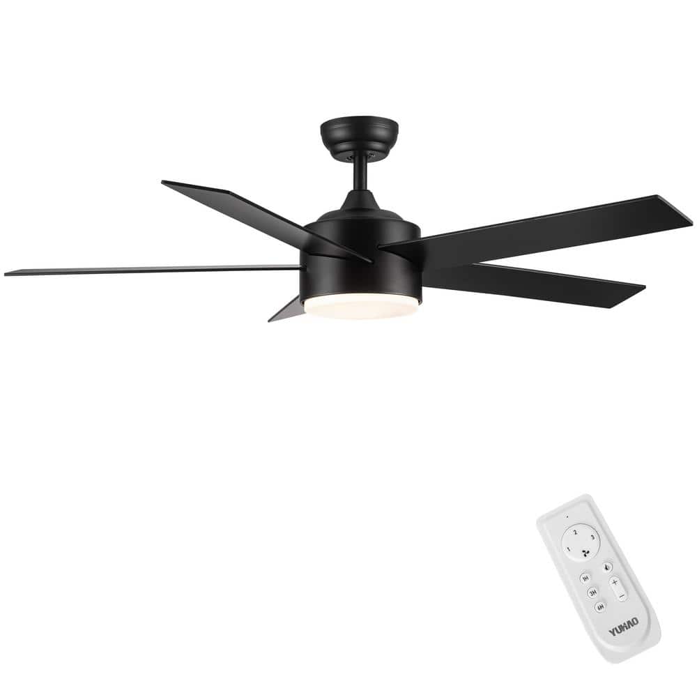YUHAO 52 in. Integrated LED Indoor Light Kit Matte Black Ceiling Fans with AC Rversible Motor