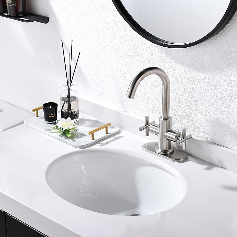 Brushed Nickel 4-Inch Centerset Bathroom Faucet with Swivel Spout