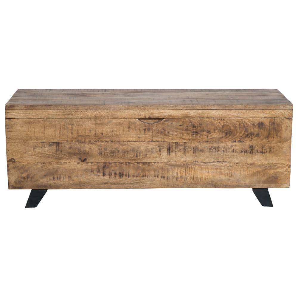 Mango Wood & Metal 46" Rectangular Storage Trunk - Brown