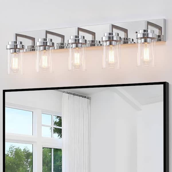 36.25 in. 5-Light Plated Chrome Vanity Light with Clear Glass Shades