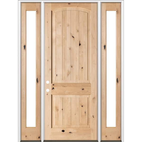 70 in. x 96 in. Knotty Alder Arch Top Right-Hand/Inswing Clear Glass Unfinished Wood Prehung Front Door w/ DFSL