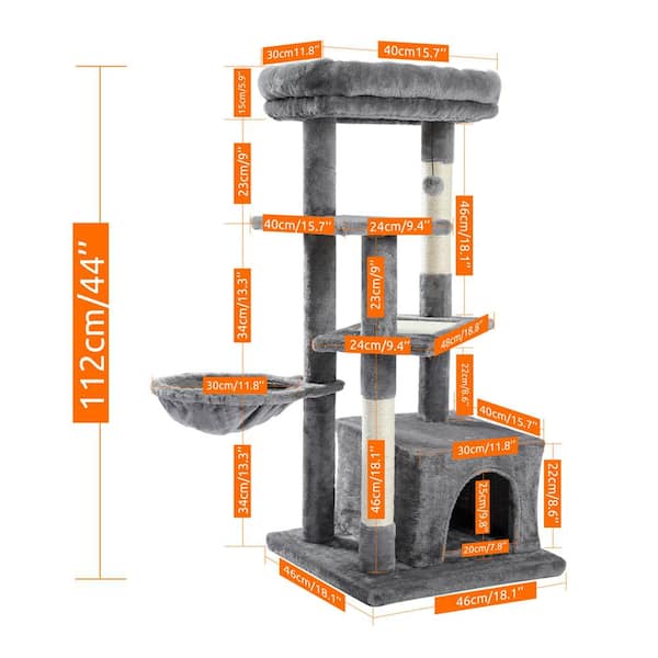 Foobrues Gray Cat Tree Multi-Level Cat Tower with Sisal Covered