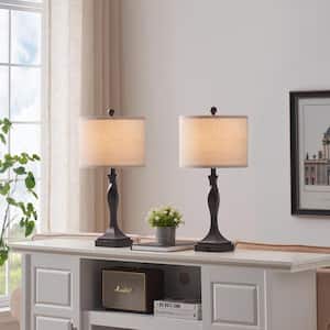 25.6 in. Bronze Table Lamp Set with USB Ports, AC Outlet and LED Bulbs (Set of 2)