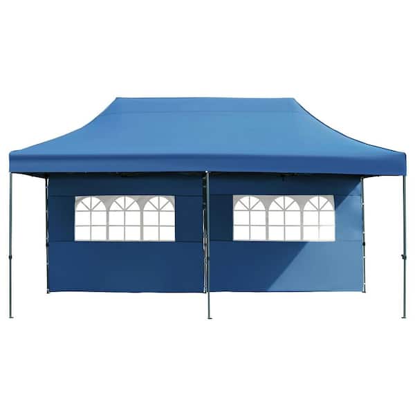 10 ft. x 20 ft. Blue Pop Up Canopy Tent with Sidewalls for Backyard Wedding and Party