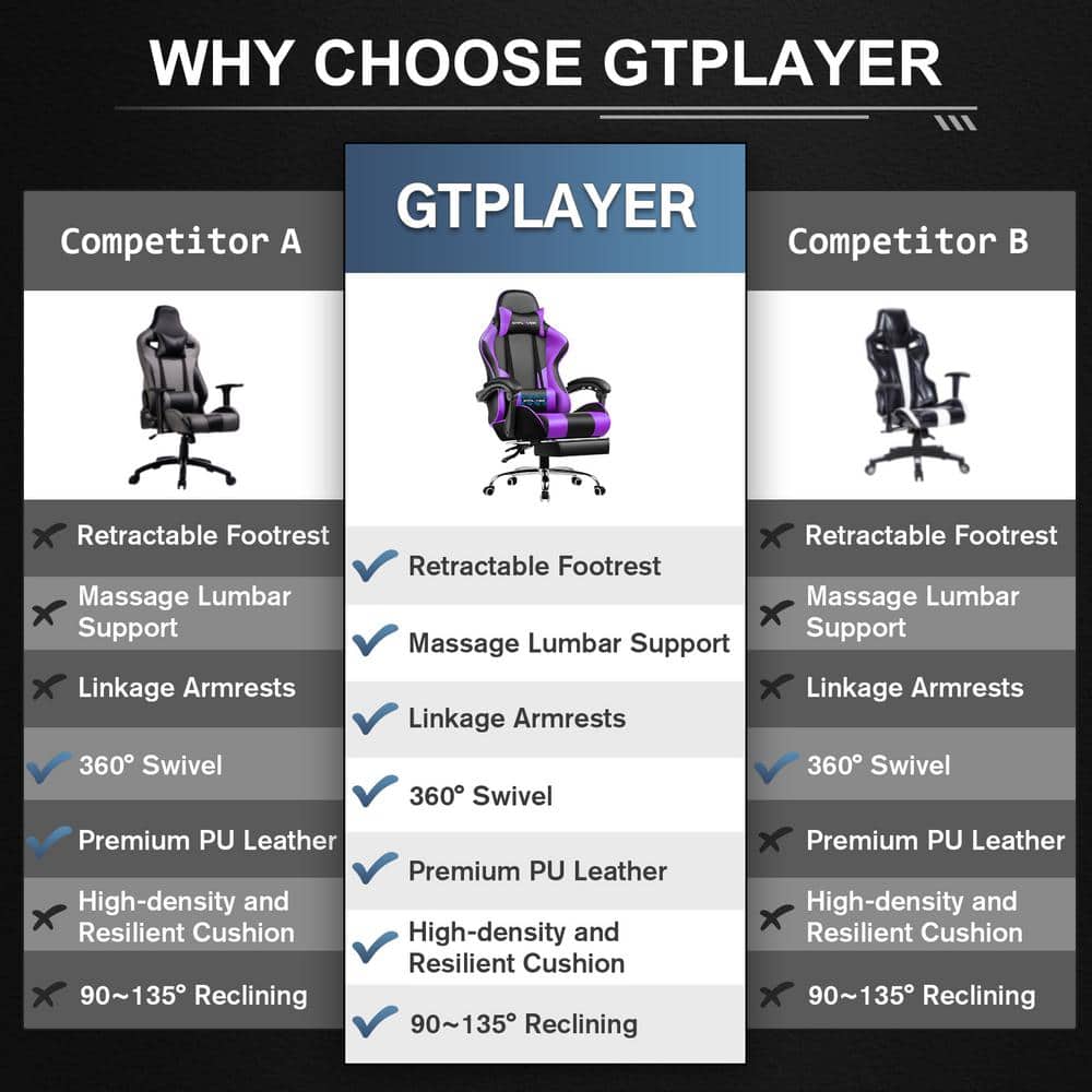 Ergonomic Black and Purple Faux Leather Gaming Chair with Footrest