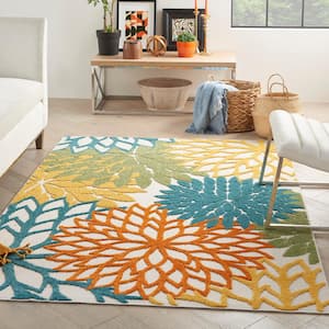 Aloha Turquoise Multicolor 5 ft. x 8 ft. Floral Contemporary Indoor/Outdoor Patio Area Rug