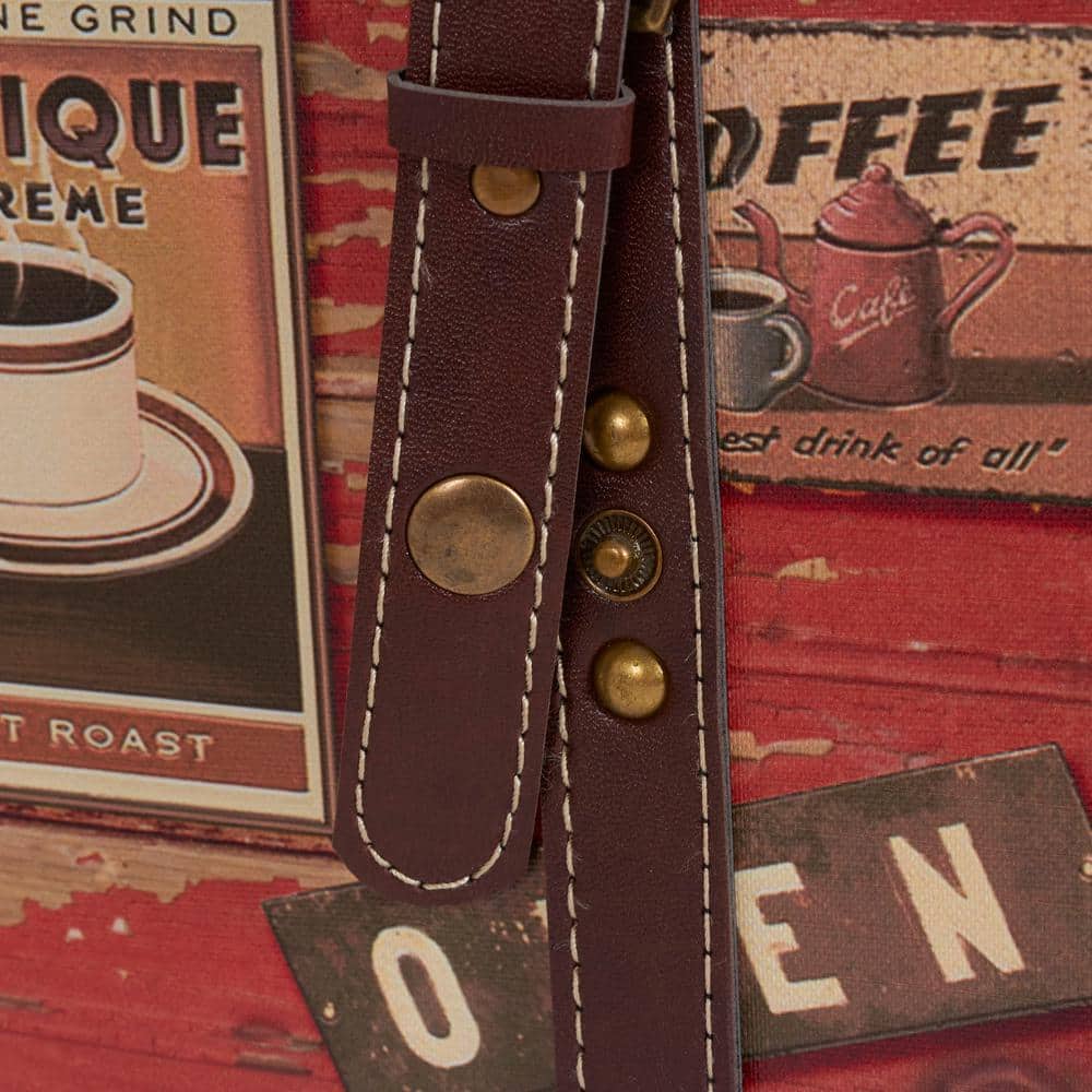 Medium Coffee Shop Decorative Storage Trunk with Leather Straps