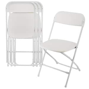 4-Piece Plastic Kitchen Prep Table Folding Chair in White