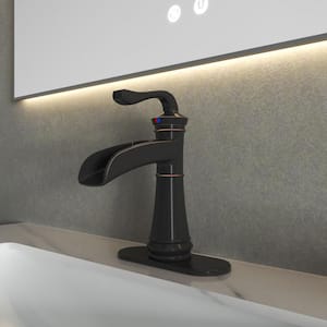 Single Handle Single Hole Bathroom Faucet with Deckplate Included and Supply Lines in Oil Rubbed Bronze