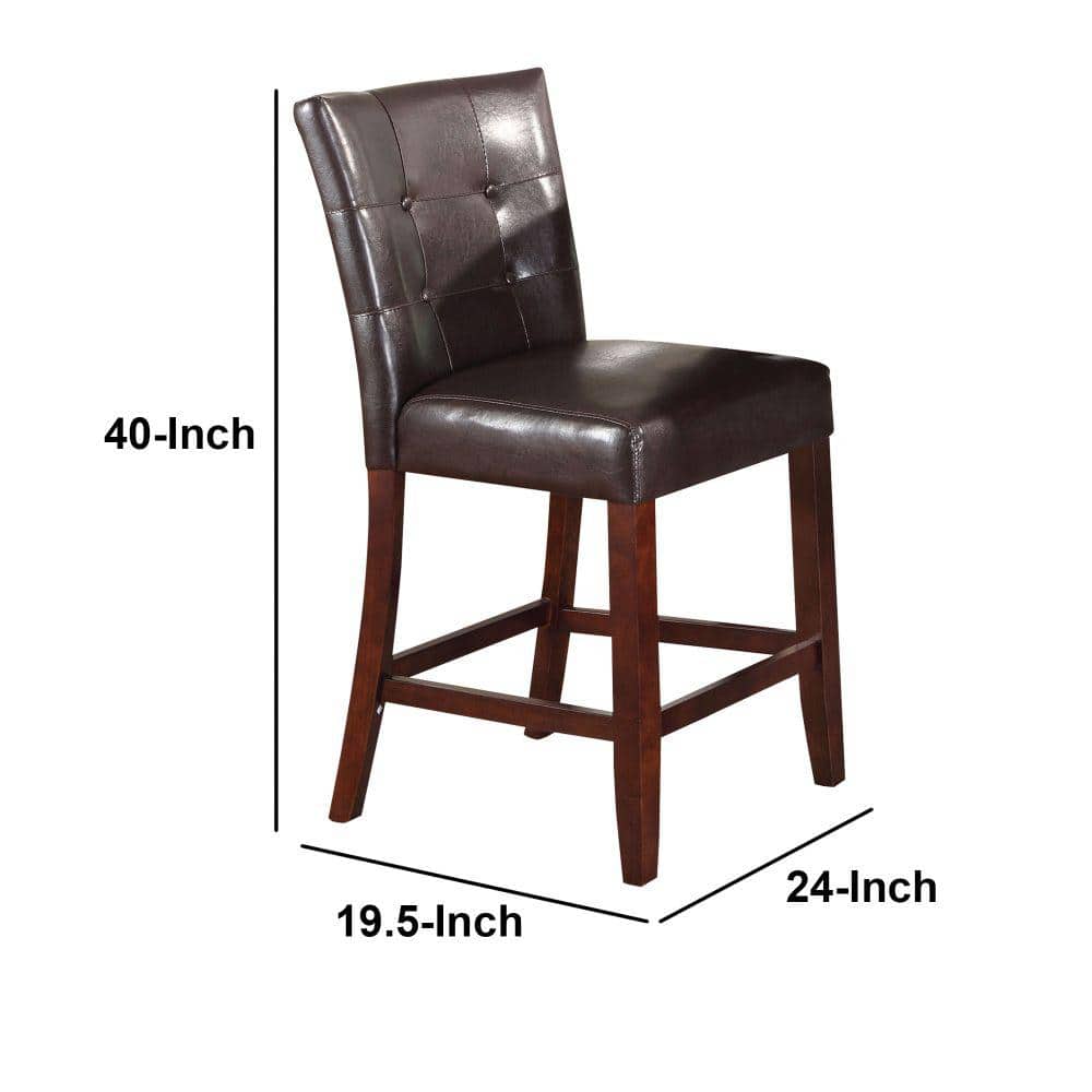 Cherry Brown Solid Hardwood & Espresso Leather Counter Height Chair (Set of 2)