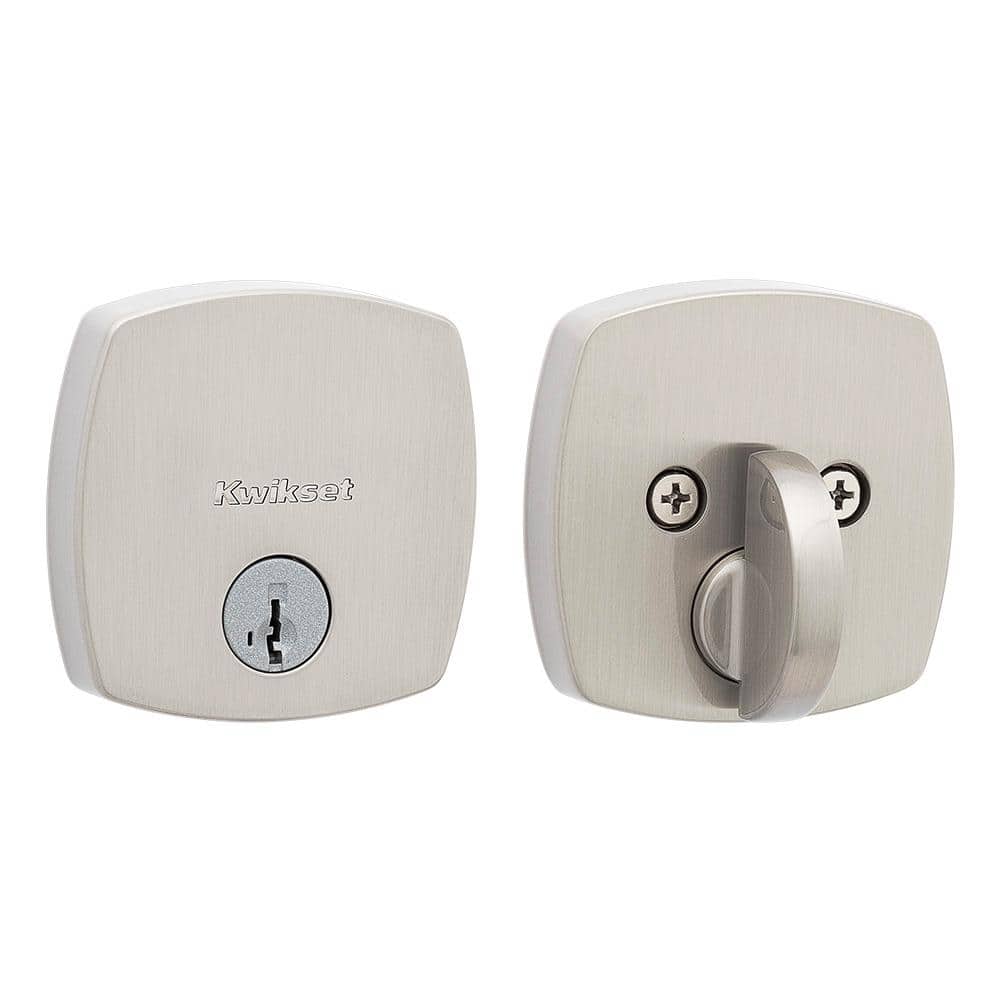 Midtown Satin Nickel Single Cylinder Single Side Deadbolt with Soft Modern Rose featuring SmartKKey Security price history on PriceWatchPro