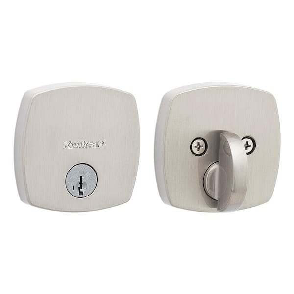 Midtown Satin Nickel Single Cylinder Single Side Deadbolt with Soft Modern Rose featuring SmartKKey Security