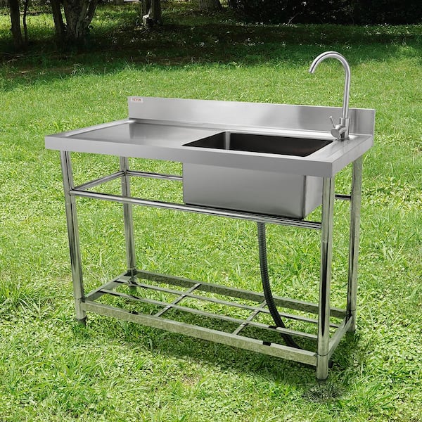 VEVOR Stainless Steel Utility Sink 39.4 x 19.1 x 37.4 in. Free Standing Single Bowl Commercial Kitchen Sink, NSF Certified, Silver