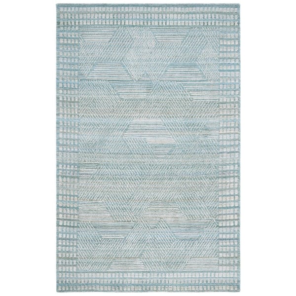 Marquee 6 ft. x 9 ft. Turquoise/Gray Chevron Border Area Rug
