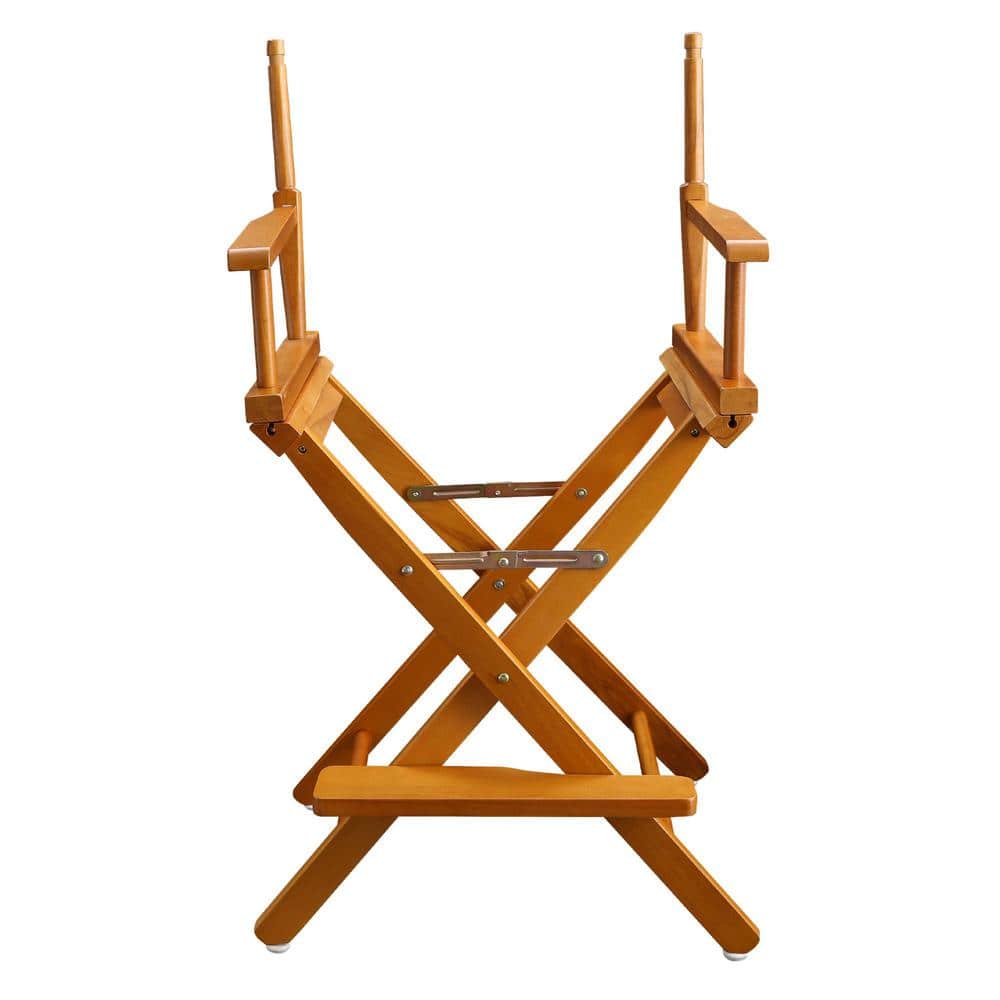 Counter-Height Director's Chair – Honey Oak Frame, Tan Canvas, Foldable With Footrest, 24" Seat Height