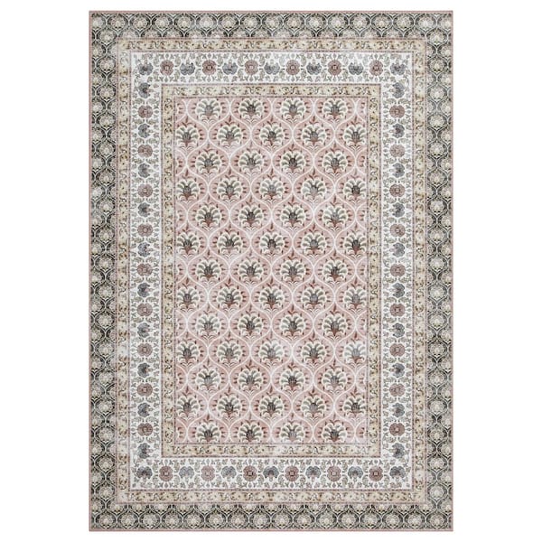 Amelia Chenille Pink 5 ft. x 8 ft. Woven Trellis Polyester Area Rug