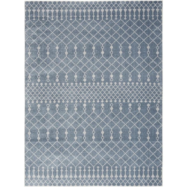 HomeRoots 5 ft. x 7 ft. Blue And Ivory Moroccan Washable Area Rug ...