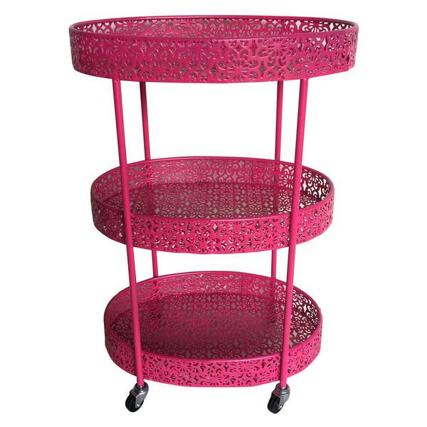 THREE HANDS 13.5 in. x 20.5 in. Metal Storage Rack with Wheel in Pink