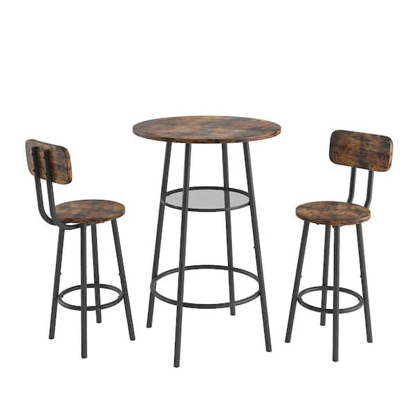 Tenleaf Black 3-Piece Wood Outdoor Patio Bistro Set Dining Set with Backrest and Partitions