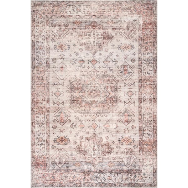 nuLOOM Parisa Vintage Medallion Bordered Peach 6 ft. x 9 ft. Area Rug