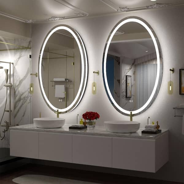 24 in. W x 40 in. H Oval Frameless Super Bright 192 Leds/m Lighted Anti-Fog Tempered Glass Wall Bathroom Vanity Mirror