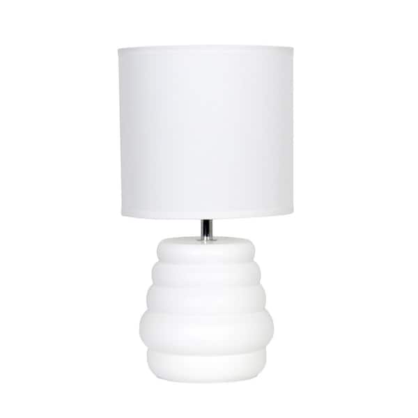 12.68 Stacked Ceramic Table Lamp, Off White Base with Fabric Shade for Bedroom or Office