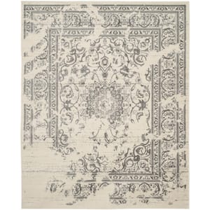 Adirondack Ivory/Silver 10 ft. x 14 ft. Border Floral Area Rug
