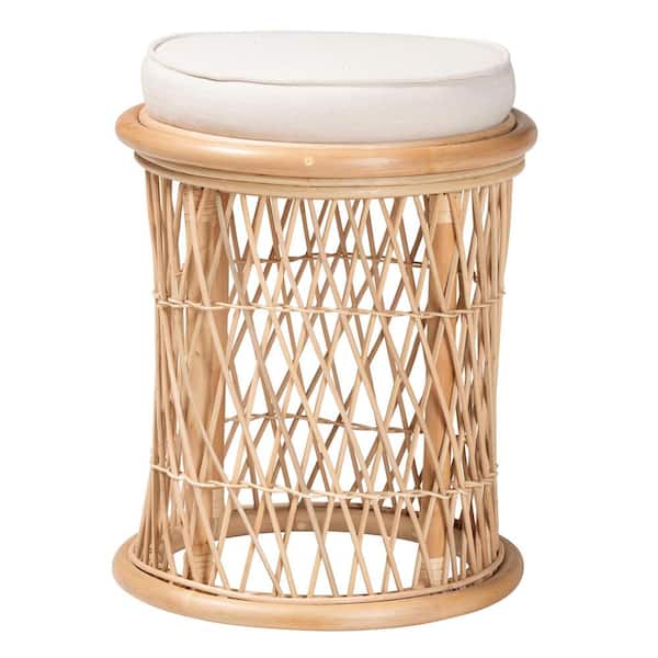 Junius Natural Rattan Ottoman Footstool with Cushion