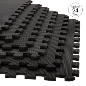 Interlocking Black 25 in. W x 25 in. L x 0.5 in Thick Exercise/Gym Flooring Foam Tiles - 24 Tiles/Case (96 sq. ft.)