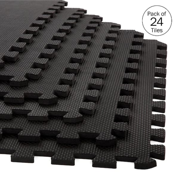 Stalwart Interlocking Black 25 in. W x 25 in. L x 0.5 in Thick Exercise/Gym Flooring Foam Tiles - 24 Tiles/Case (96 sq. ft.)