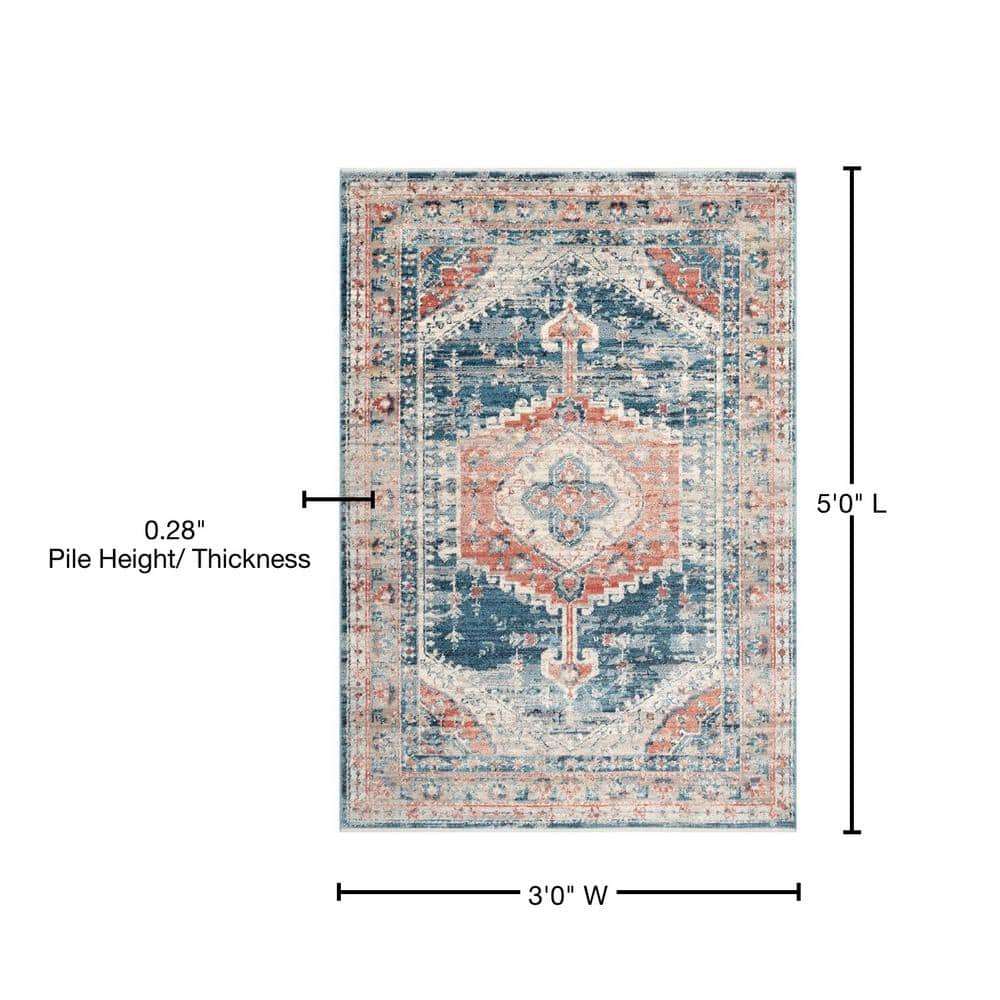 Harley Blue and Ivory Synthetic Medallion 3' x 5' Area Rug