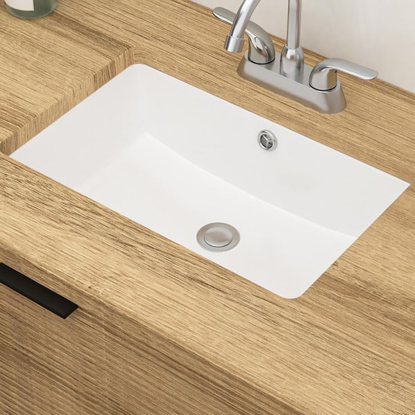 18 in. Undermount Rectangular Bathroom Sink with Overflow in White Ceramic