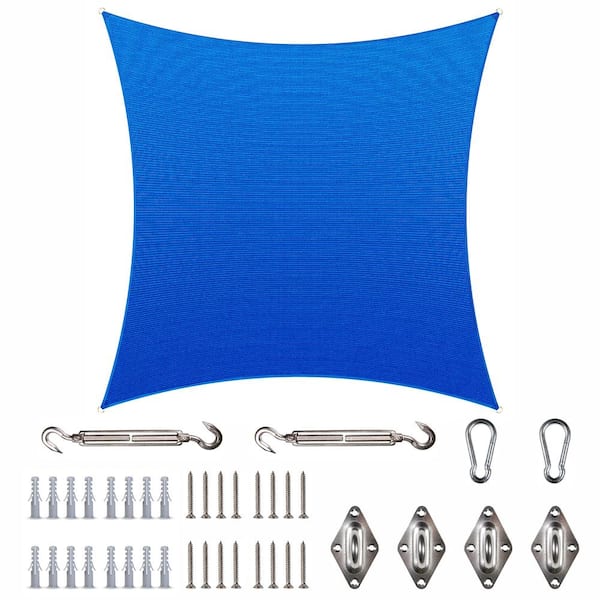 COLOURTREE 16 ft. x 16 ft. 190 GSM Blue Square Sun Shade Sail with Square Kit