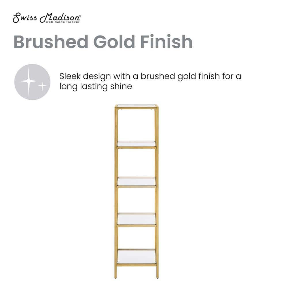 Pierre Brushed Gold Freestanding Linen Cabinet with Glass Shelves