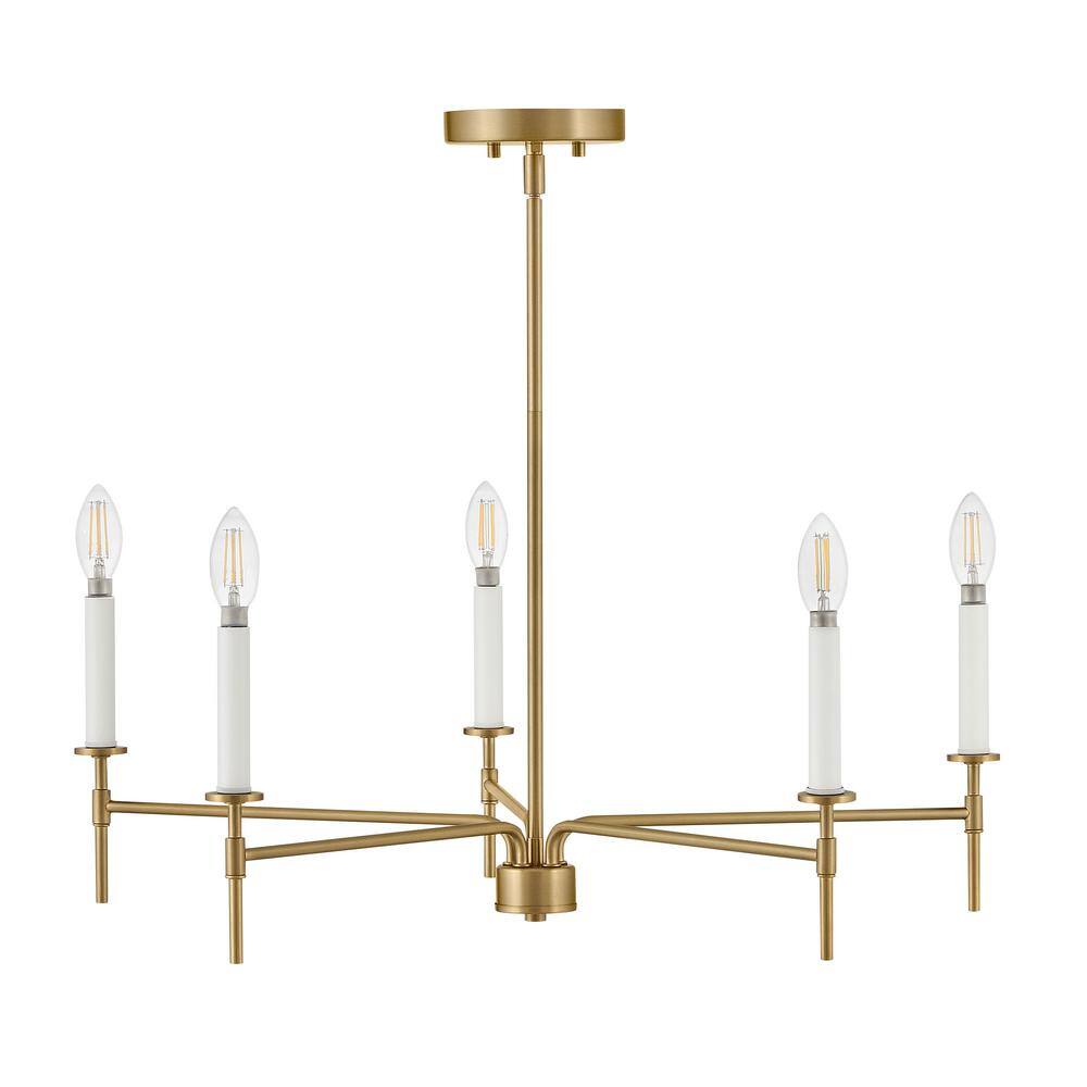Lacquered Brass and White 5-Light Candle Chandelier
