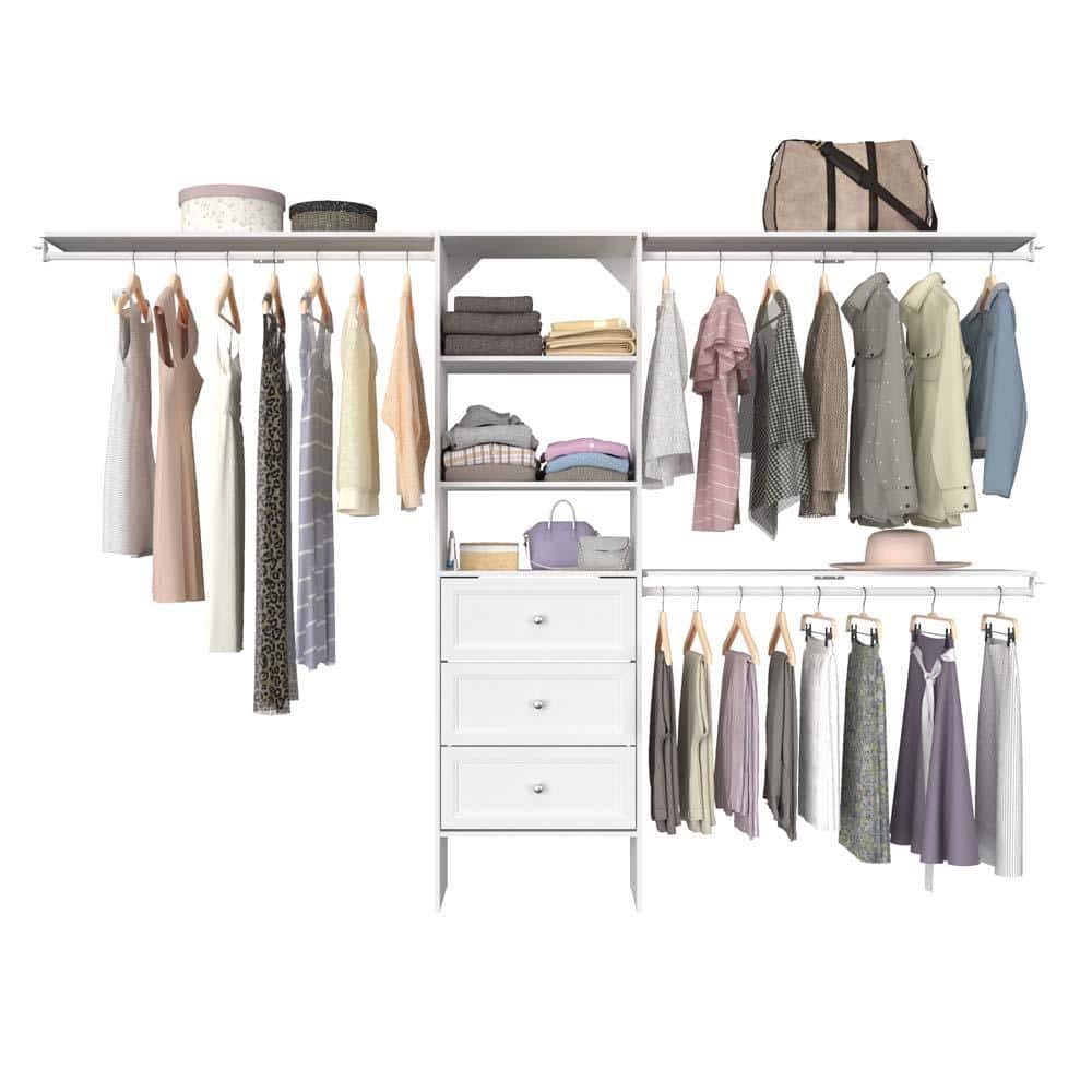Pure White Adjustable Closet System with Drawers and Shelves